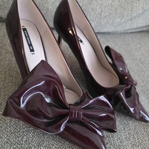 Zara Dark Burgundy Patent Bow Heels